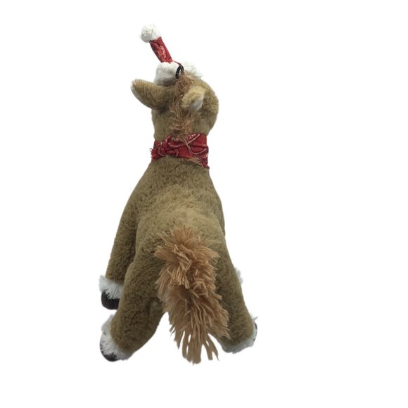 Plush Brown Horse Squeaker Dog Toy Red Bandana & Santa Hat 10" Tall - Picture 3 of 7